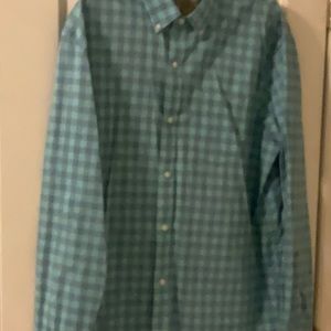 L.L. Bean Men’s XL Blue & Turquoise Plaid Shirt 100% Cotton Button Down Long SLV